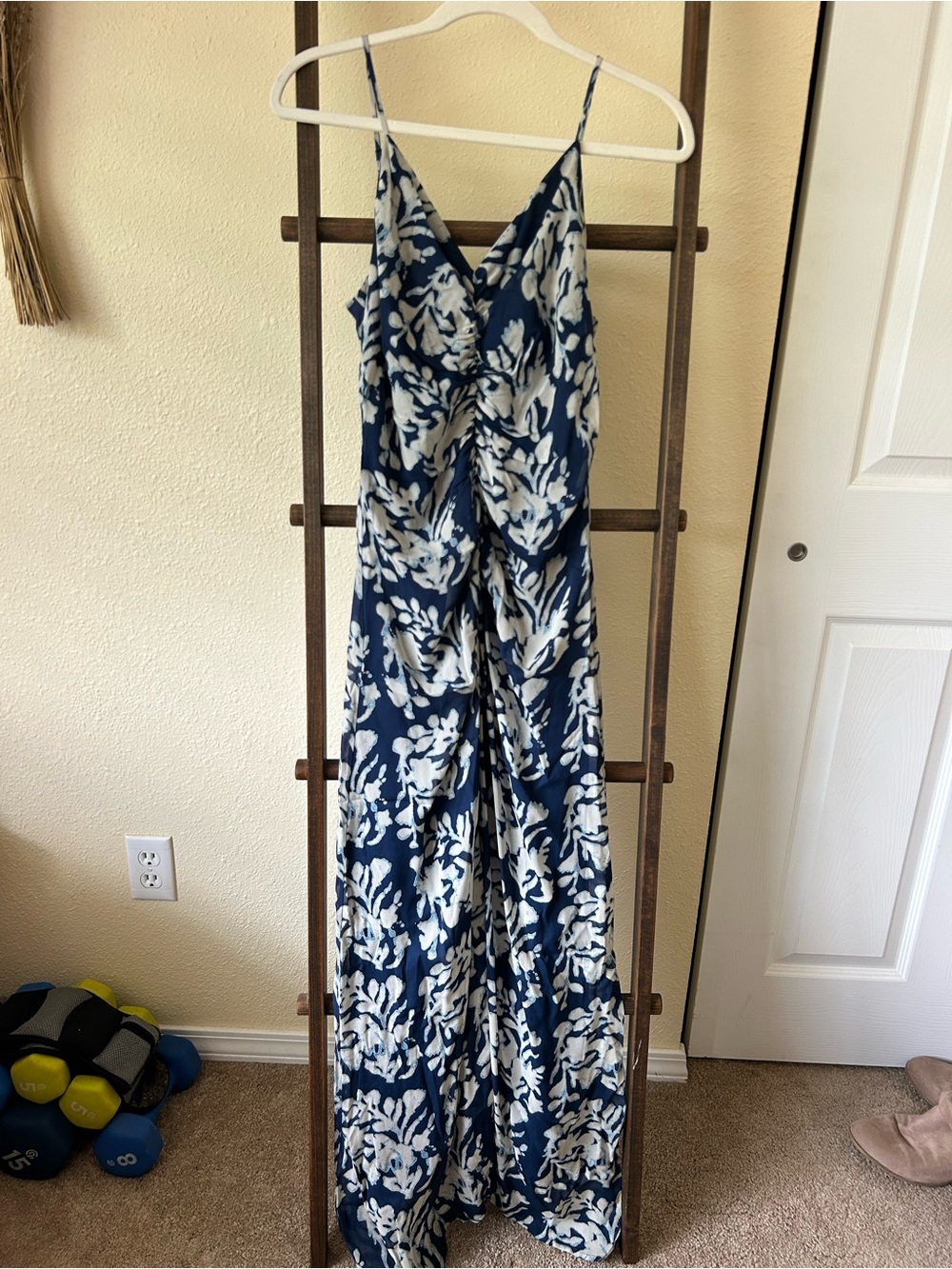 Bailey 44 Navy and Cream Floral Spaghetti-Strap formal dress